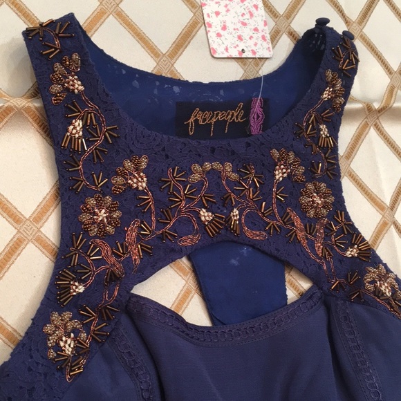 Beautiful Free People Dream Garden Embroidered  Blue Dress Sz.2 - Picture 15 of 15